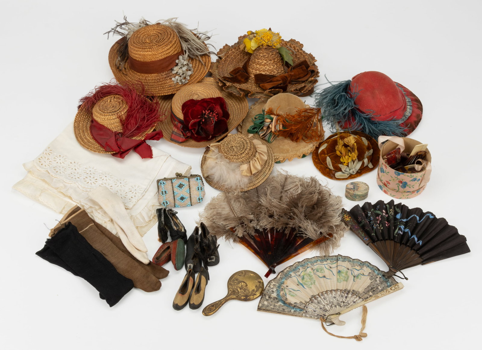 ASSORTED VINTAGE DOLL HATS AND ACCESSORIES, UNCOUNTED LOT (1 of 1)