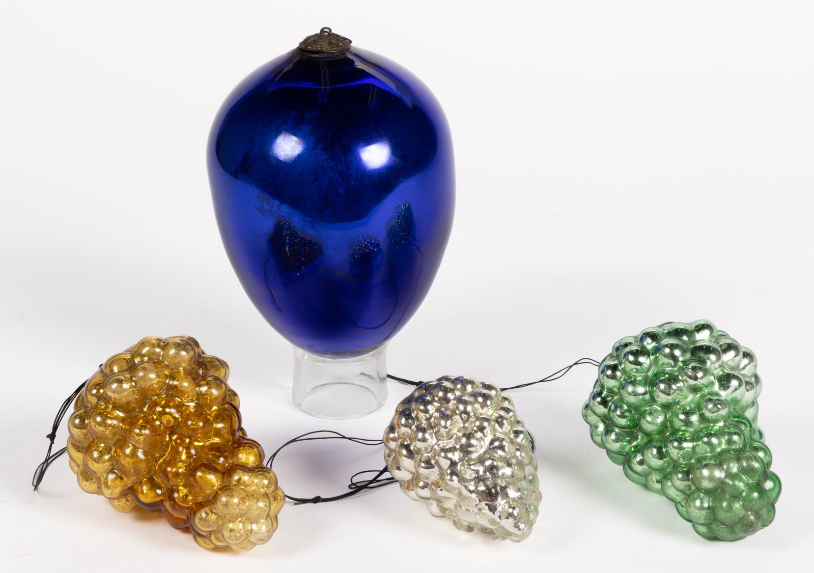 ANTIQUE GERMAN KUGEL GLASS CHRISTMAS ORNAMENTS, LOT OF FOUR (1 of 2)
