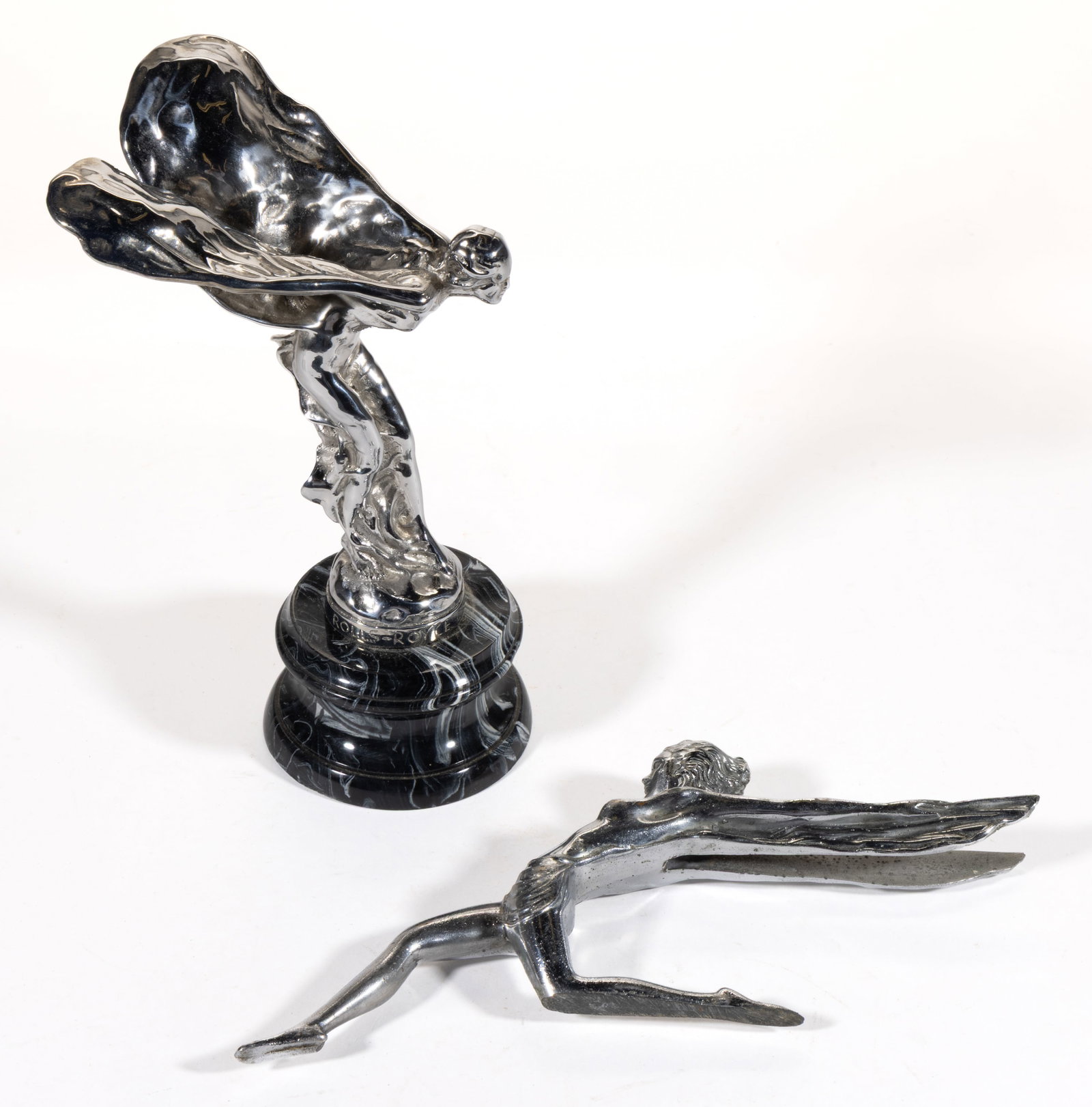 ROLLS-ROYCE AND OLDSMOBILE AUTOMOBILE MASCOTS / HOOD / RADIATOR ORNAMENTS, LOT OF TWO (1 of 4)