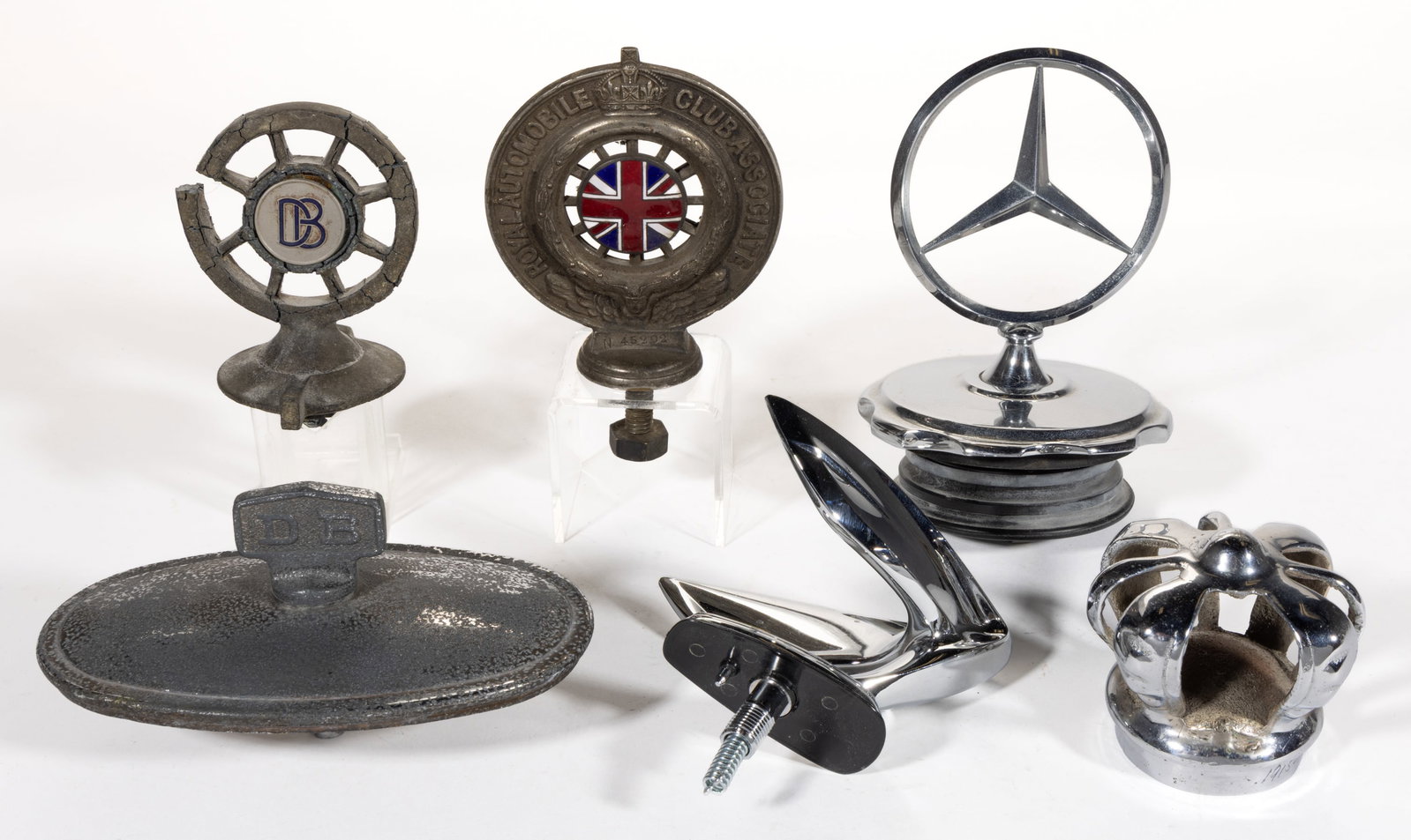 ASSORTED AUTOMOBILE MASCOTS / HOOD / RADIATOR ORNAMENTS, LOT OF SIX (1 of 1)