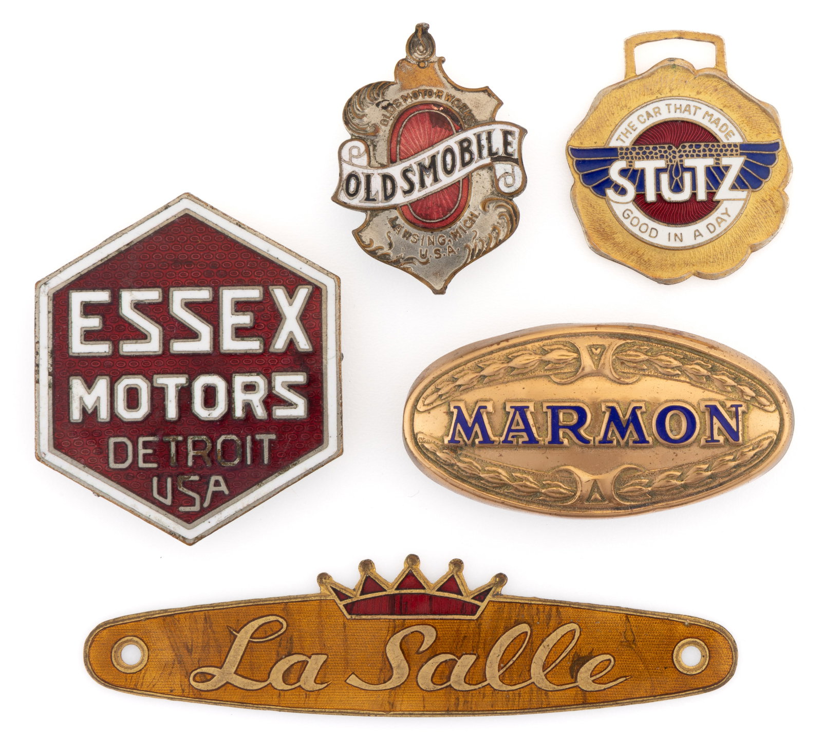 ASSORTED AUTOMOBILE / CAR / VEHICLE RADIATOR / GRILL EMBLEMS, LOT OF FIVE (1 of 2)