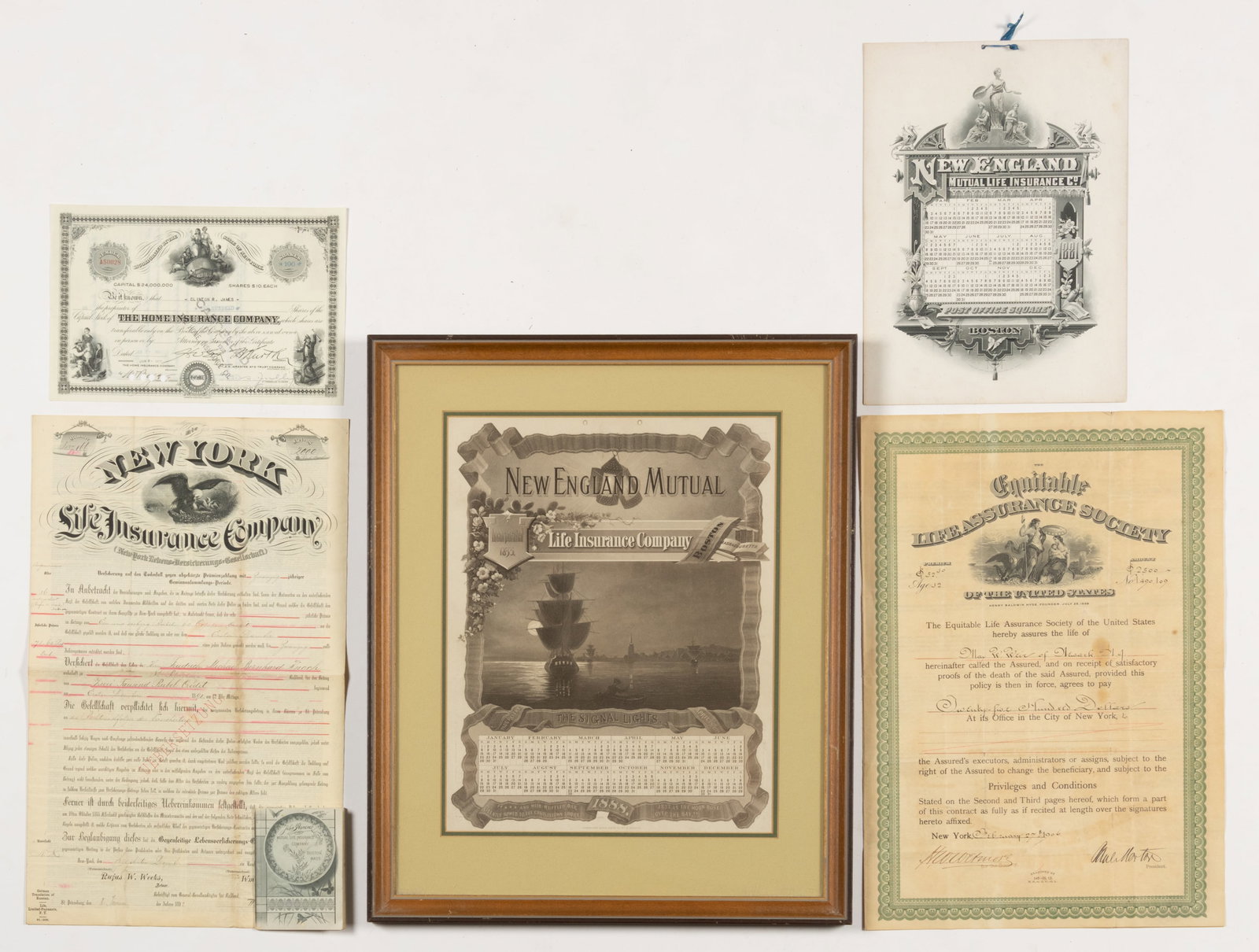 AMERICAN LIFE INSURANCE CERTIFICATES AND EPHEMERA, LOT OF SIX (1 of 1)