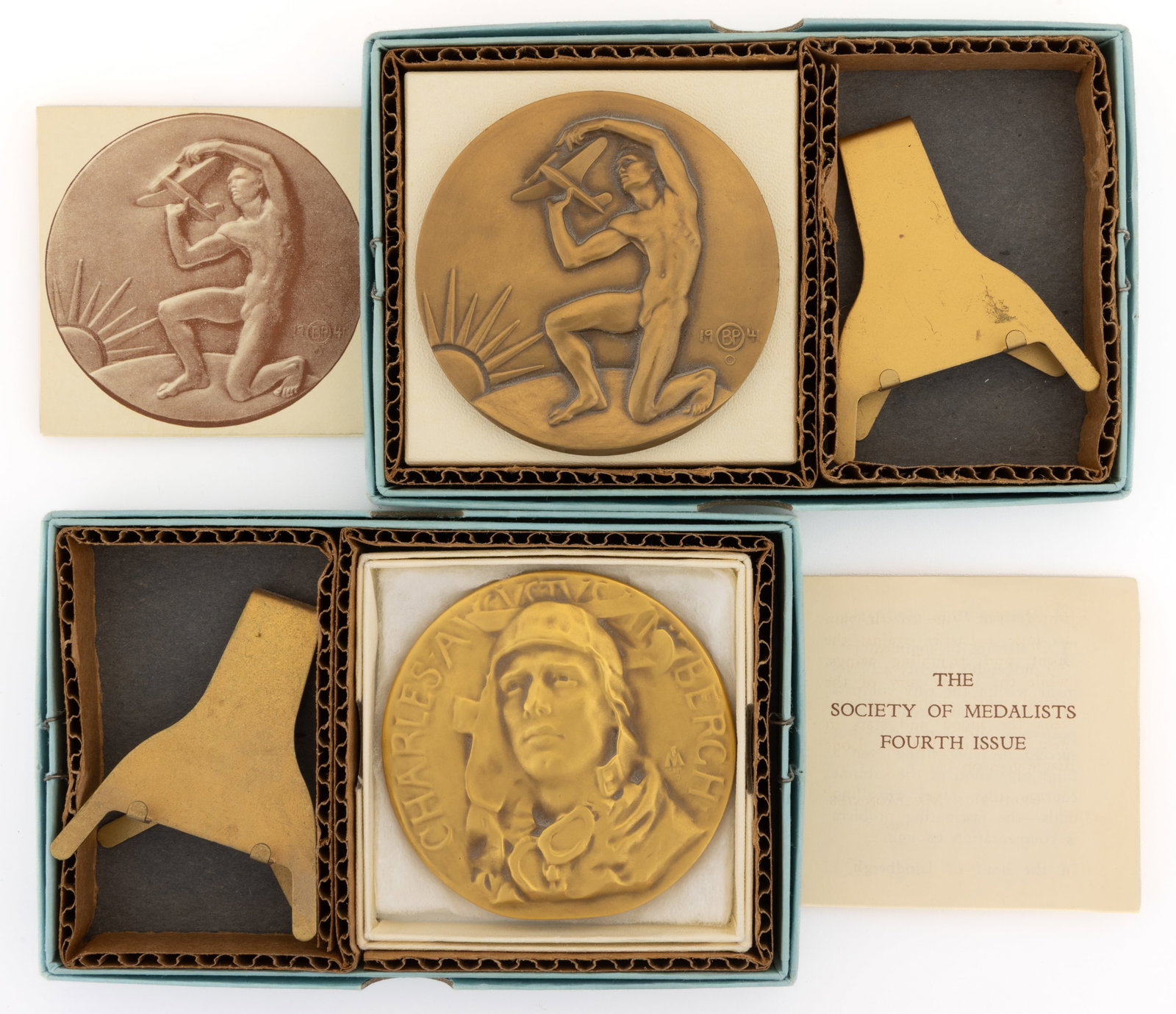 SOCIETY OF MEDALISTS BRONZE "CHARLES LINDBERGH" AND "FLIGHT" MEDALS, LOT OF TWO (1 of 1)