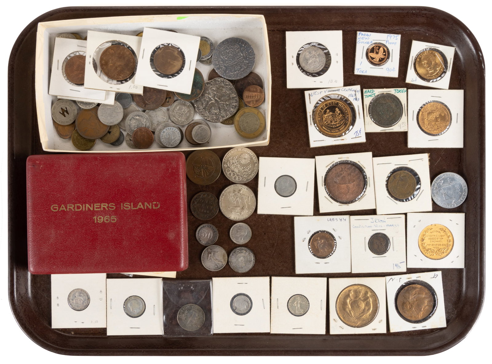 ASSORTED FOREIGN COINS AND MEDALLIONS, UNCOUNTED LOT: ASSORTED FOREIGN COINS AND MEDALLIONS, UNCOUNTED LOT, silver including 1816 Swiss Canton of Lucerne 5 Batzen, 1875 German Empire 50 Pfennig, 1887 Haiti 10 Centimes, 1904 Panama 5 Cent, 1918 Franc
