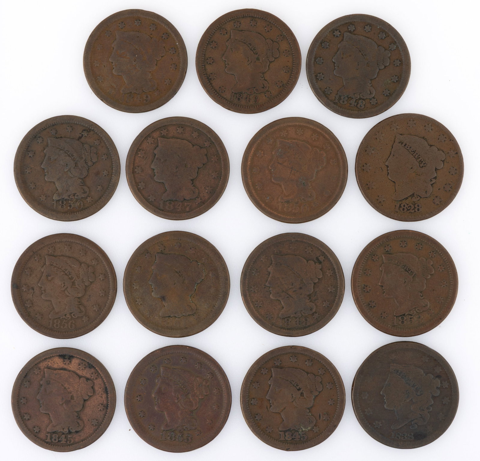 UNITED STATES LARGE CENT COINS, LOT OF 15 (1 of 2)