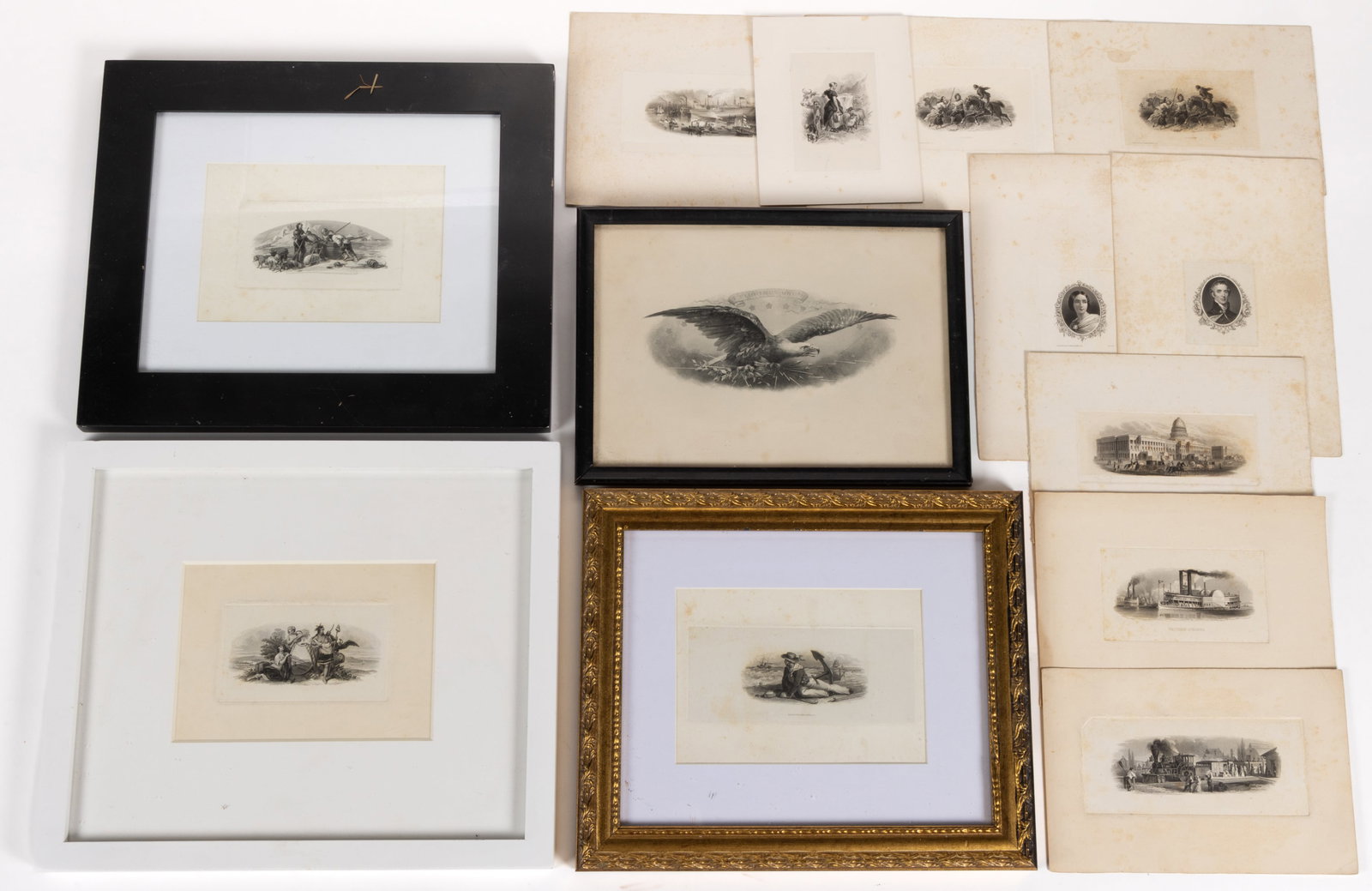 BANK NOTE VIGNETTE DIE PROOFS AND RELATED ENGRAVINGS, LOT OF 13 (1 of 4)