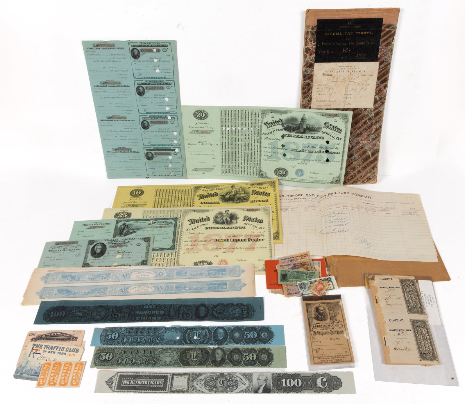 ASSORTED INTERNAL REVENUE STAMPS AND OTHER PRINTED MATERIALS, UNCOUNTED LOT (1 of 1)
