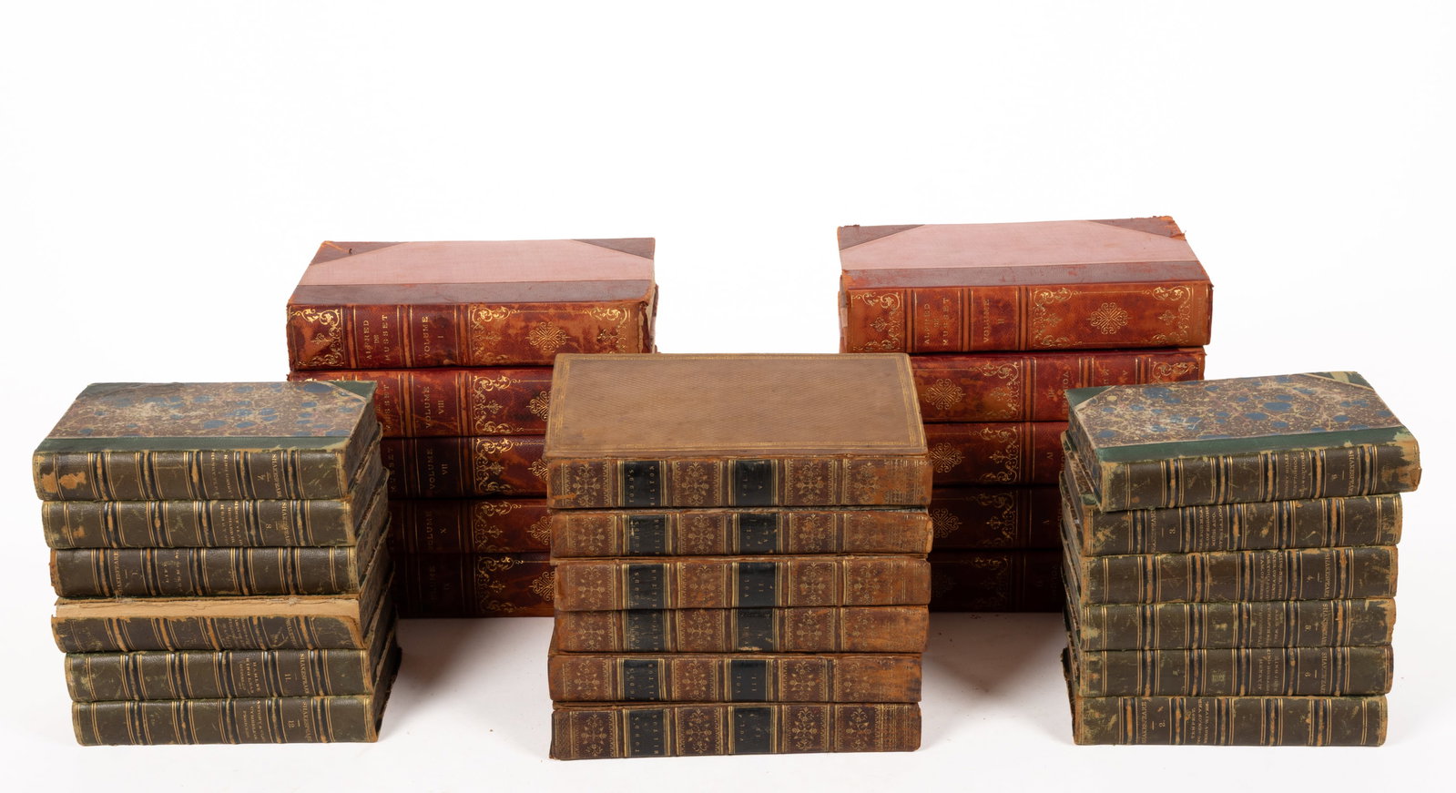 ANTIQUARIAN LITERARY FINE-BINDING SETS, LOT OF 28 VOLUMES: ANTIQUARIAN LITERARY FINE-BINDING SETS, LOT OF 28 VOLUMES, comprising (1) Todd, The Poetical Works of John Milton. In Six Volumes. With the Principal Notes of Various Commentators. To Which are A