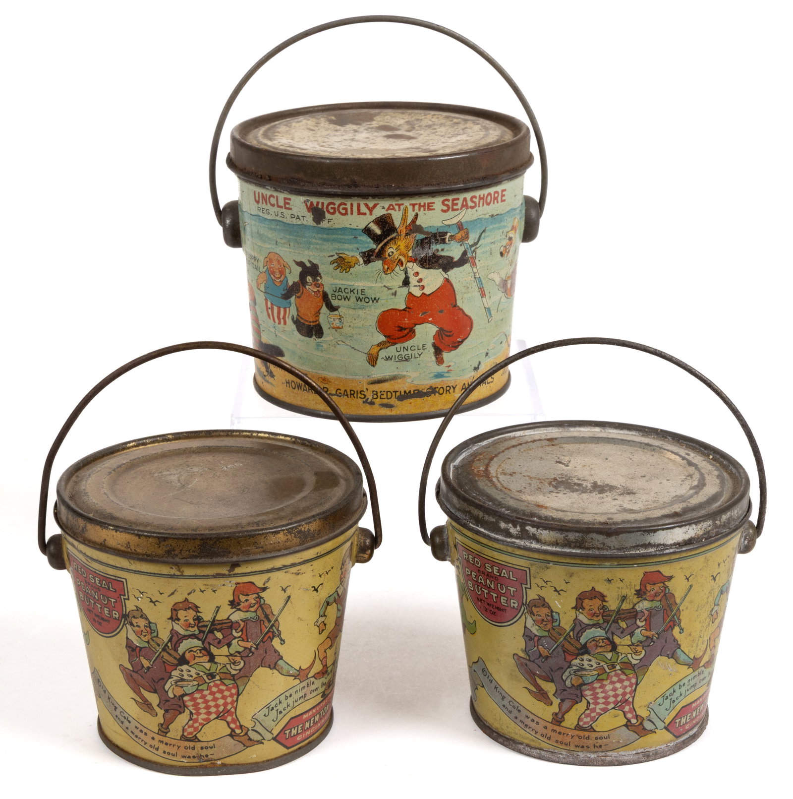 ASSORTED LITHOGRAPHED NURSERY RHYME PEANUT BUTTER TINS, LOT OF THREE (1 of 4)