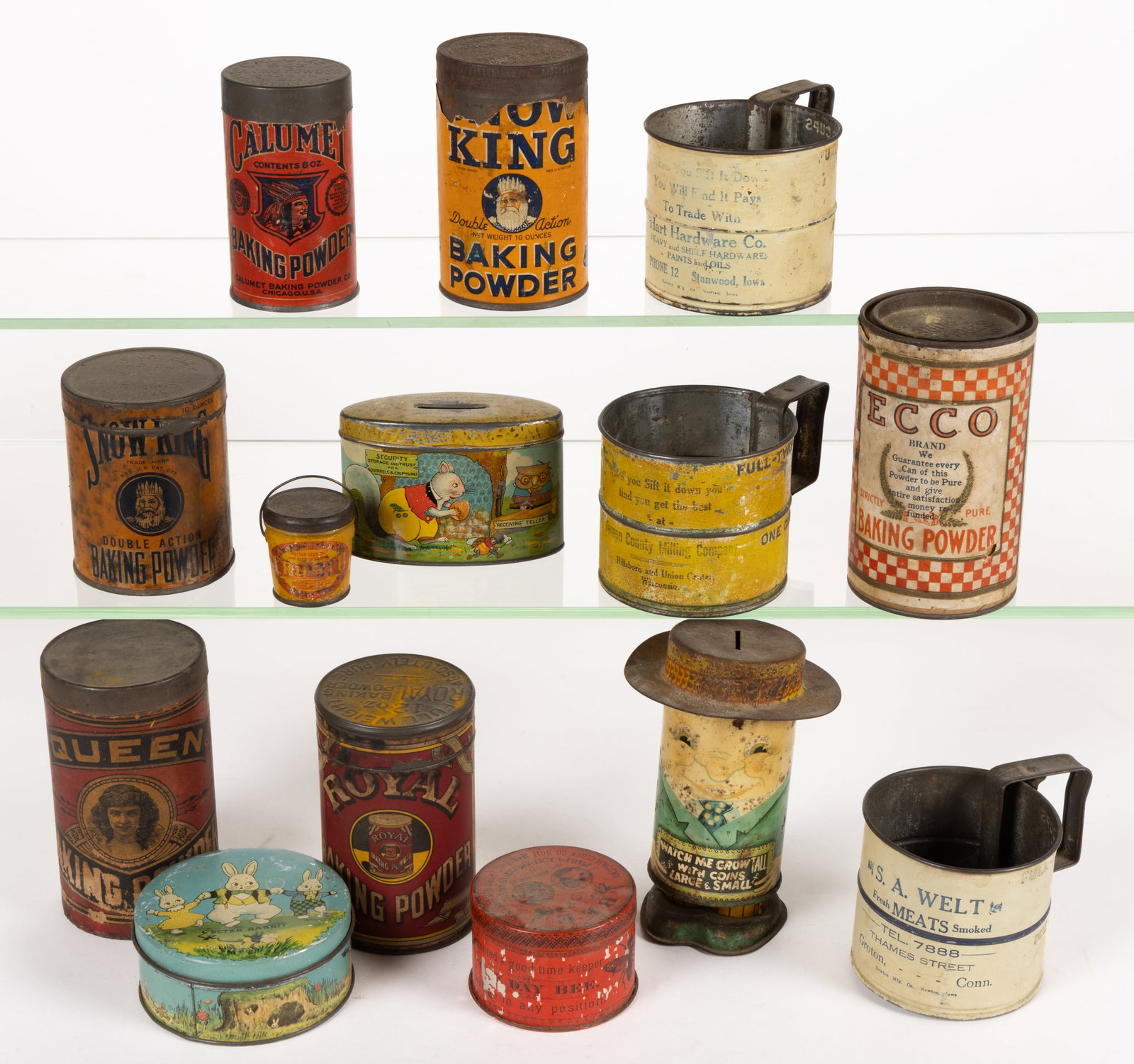 ASSORTED LITHOGRAPHED AND PAPER LABEL FOOD AND DOMESTIC PRODUCTS AND OTHER TINS, LOT OF 14 (1 of 1)