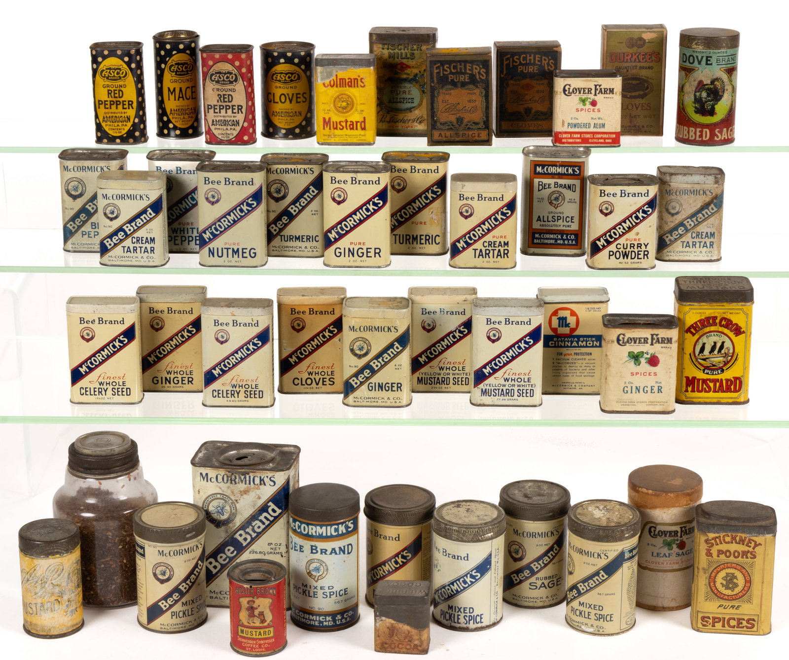 ASSORTED TIN, PAPER AND GLASS SPICE CONTAINERS, LOT OF 45 (1 of 1)