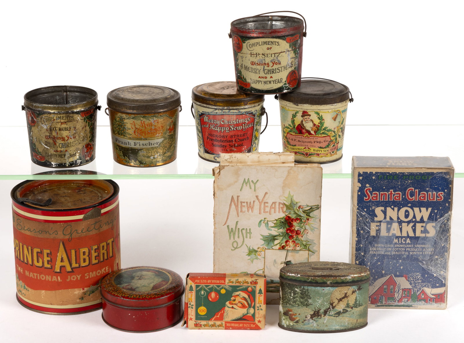 ASSORTED TIN AND PAPER CHRISTMAS ADVERTISING AND ARTICLES, LOT OF 11 (1 of 1)