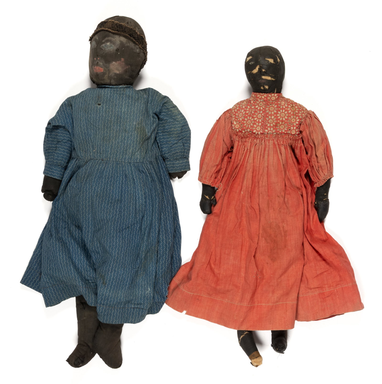AMERICAN FOLK ART CLOTH / RAG BLACK AMERICANA DOLLS, LOT OF TWO (1 of 5)