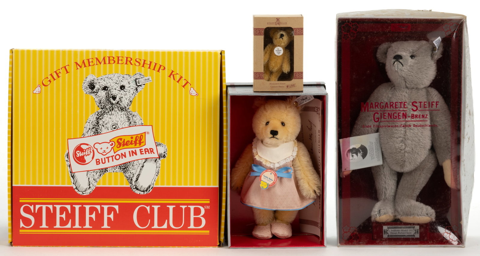 GERMAN STEIFF STUFFED TEDDY BEARS AND ASSORTED ARTICLES, LOT OF FOUR (1 of 2)