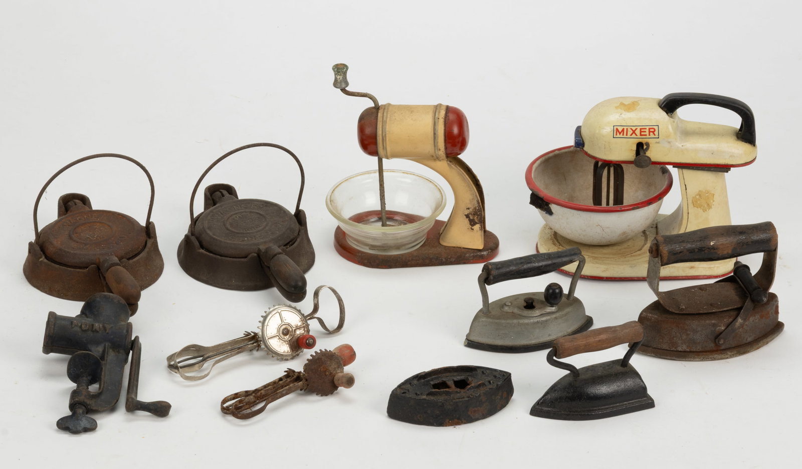 ASSORTED CAST-IRON AND ENAMELWARE CHILDREN'S AND MINIATURES DOMESTIC/ UTILITARIAN ARTICLES, LOT OF (1 of 1)