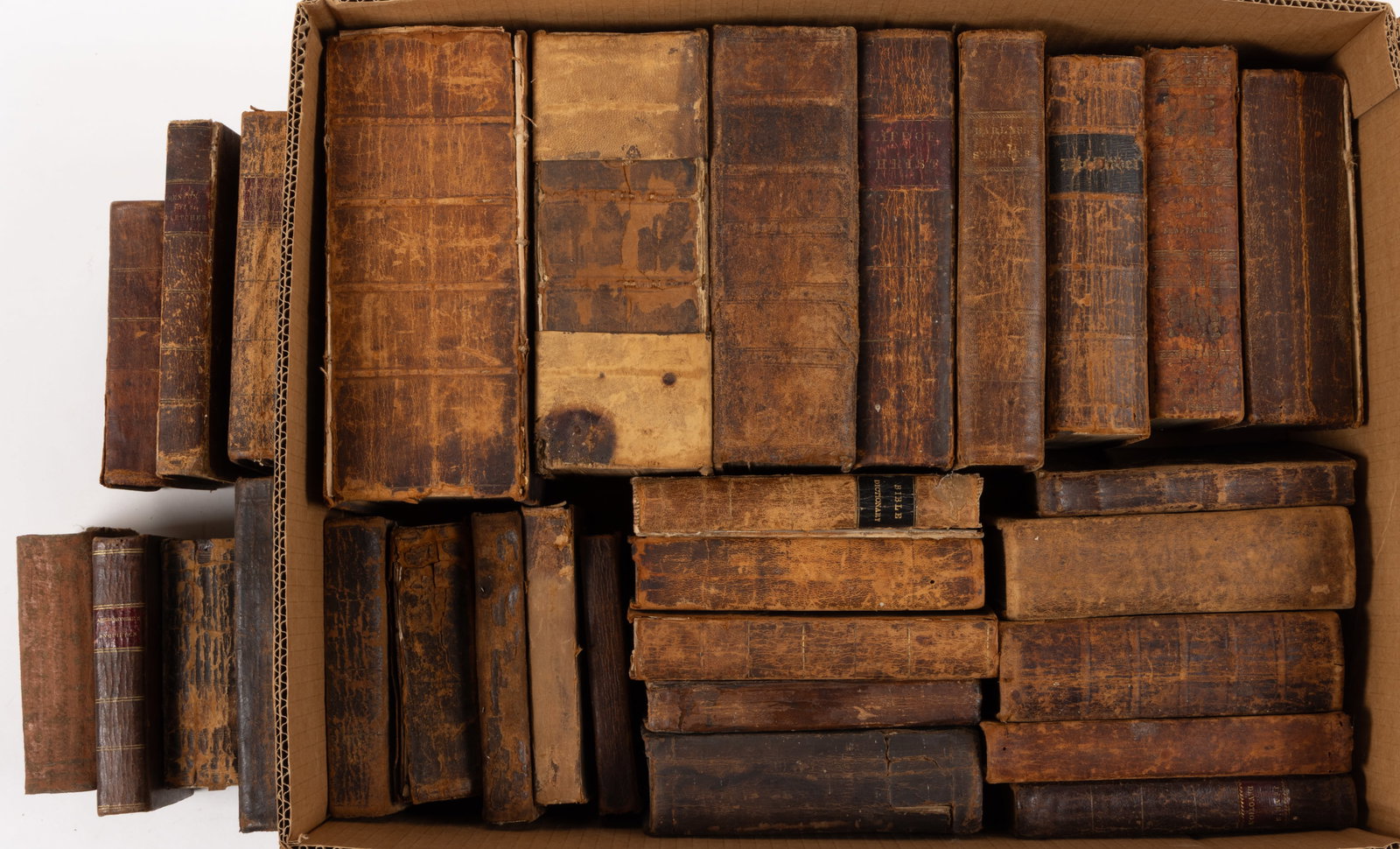 ANTIQUARIAN LEATHER RELIGIOUS VOLUMES, LOT OF 30: ANTIQUARIAN LEATHER RELIGIOUS VOLUMES, LOT OF 30, including (1, 2) Watts, The Psalms of David, 1794 and 1813; (3) The New Testament of our Lord and Savior Jesus Christ, 1803; and (4) Barlass/Newt