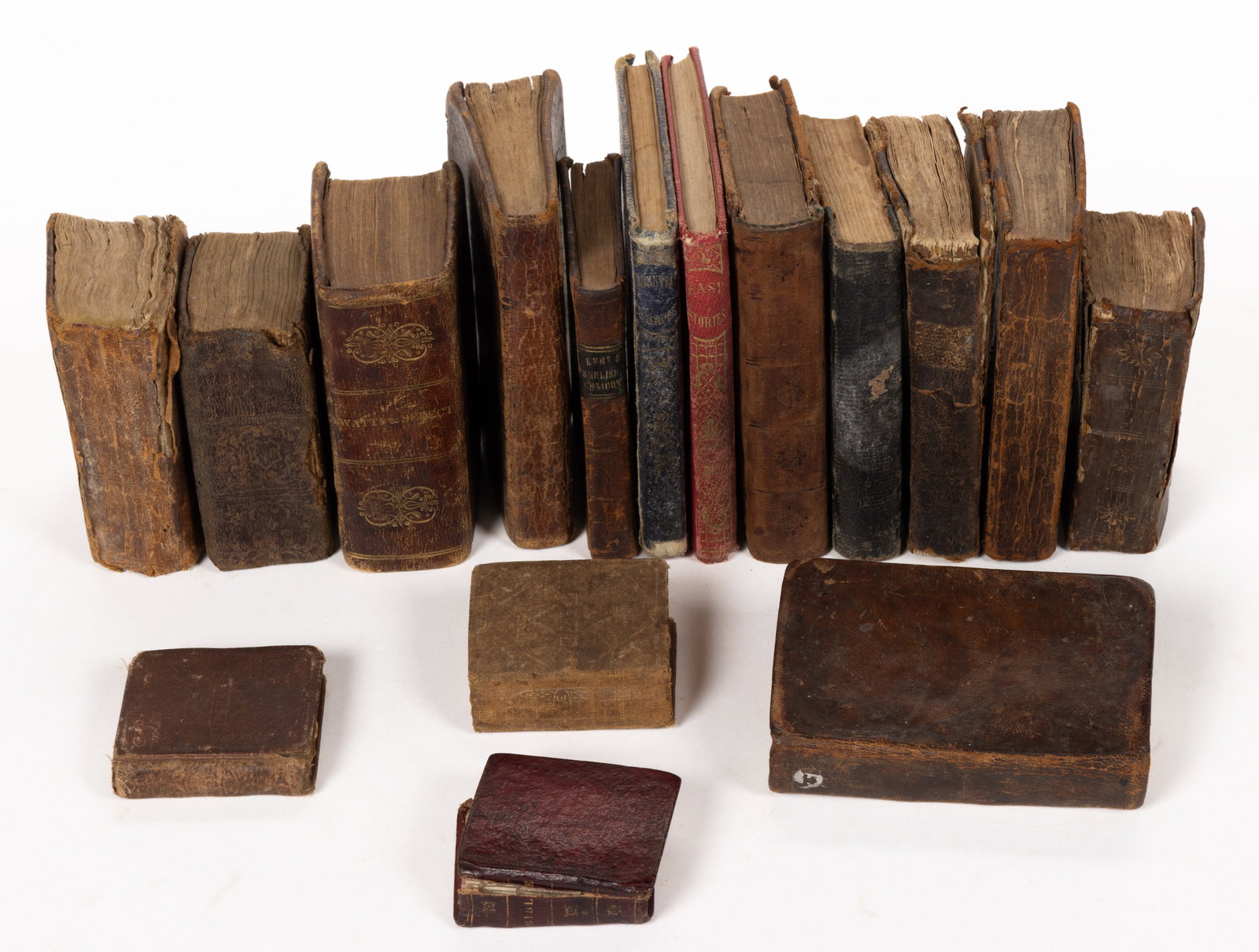 ANTIQUARIAN MINIATURE AND OTHER SMALL VOLUMES, LOT OF 16: ANTIQUARIAN MINIATURE AND OTHER SMALL VOLUMES, LOT OF 16, including (1) Rowe, Devout Exercises of the Heart, Philadelphia, 1792; (2) Watts, The Psalms of David, Sandbornton, NH, 1836; other relig