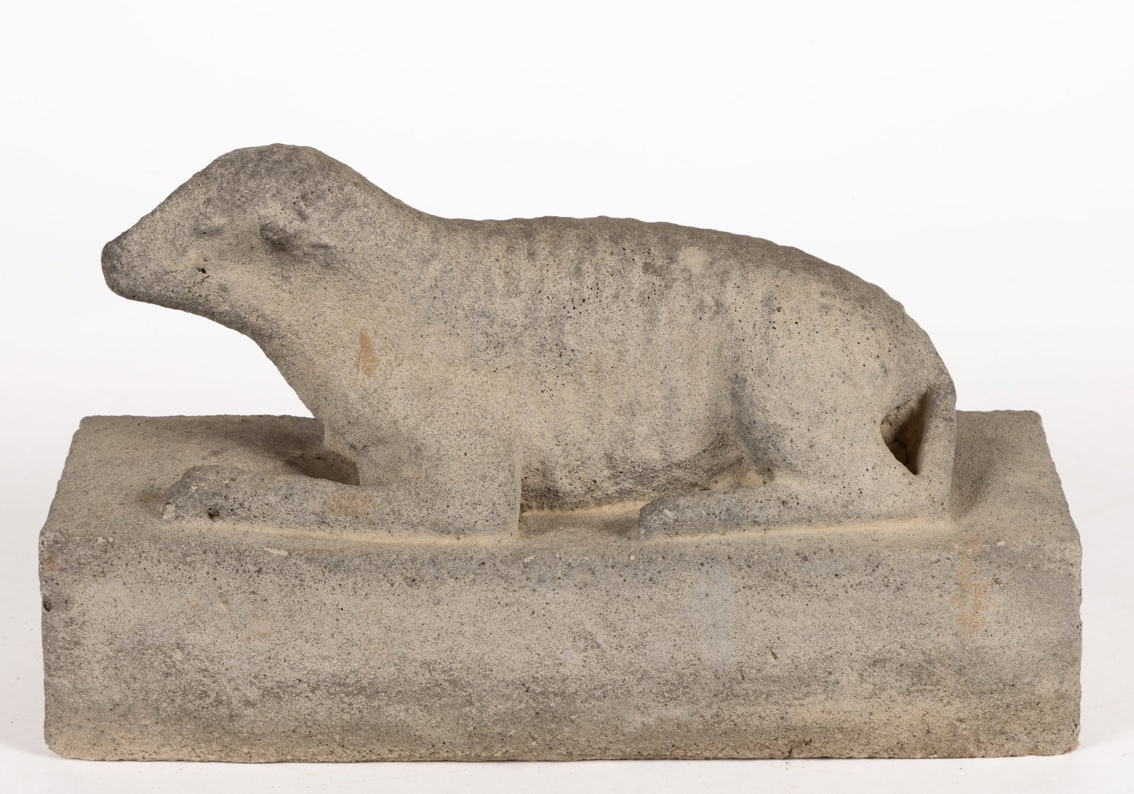 AMERICAN FOLK ART CAST-CONCRETE RECUMBENT LAMB FIGURE (1 of 3)