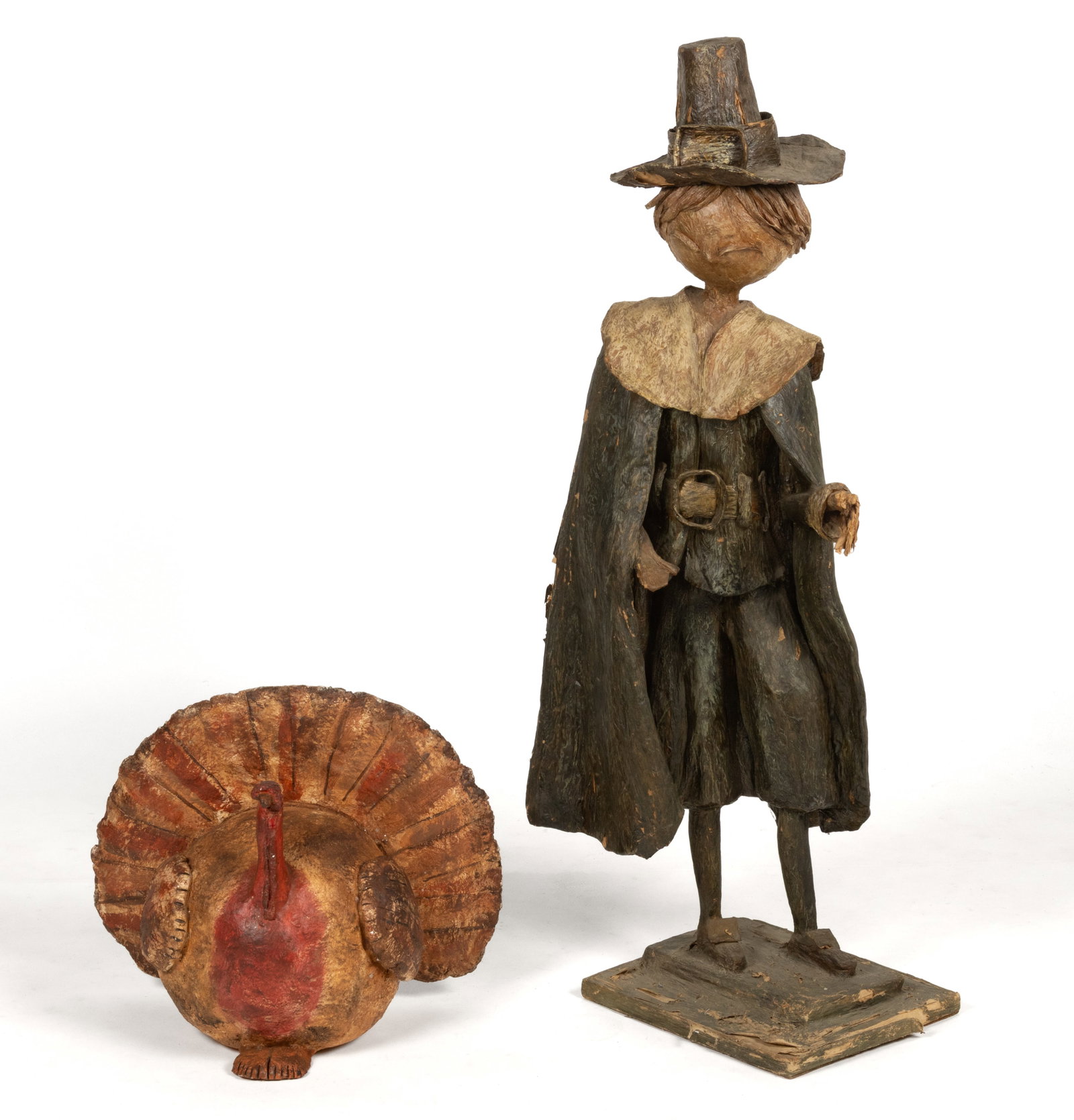 AMERICAN FOLK ART PAPIER MACHE THANKSGIVING DECORATIONS, LOT OF TWO (1 of 5)