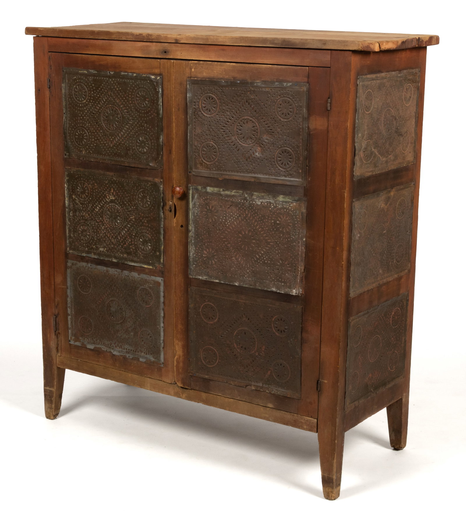 AMERICAN, POSSIBLY OHIO, RED-WASHED POPLAR PUNCHED-TIN-PANELED FOOD / PIE SAFE (1 of 9)