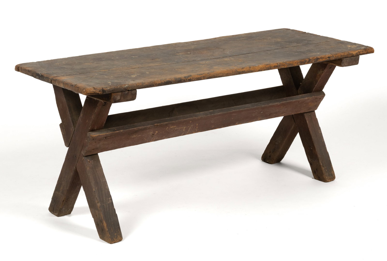 AMERICAN COUNTRY PAINTED PINE AND OAK / HICKORY SAWBUCK BENCH / CHILD'S TABLE (1 of 5)