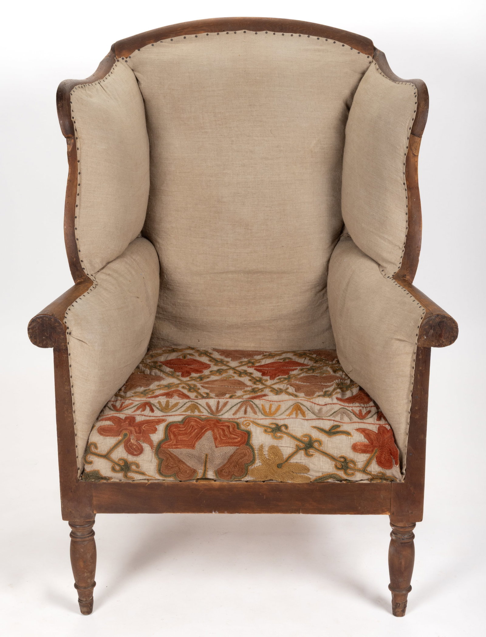 COUNTRY MAKE-DO HOMESPUN-UPHOLSTERED WING-BACK EASY CHAIR (1 of 4)