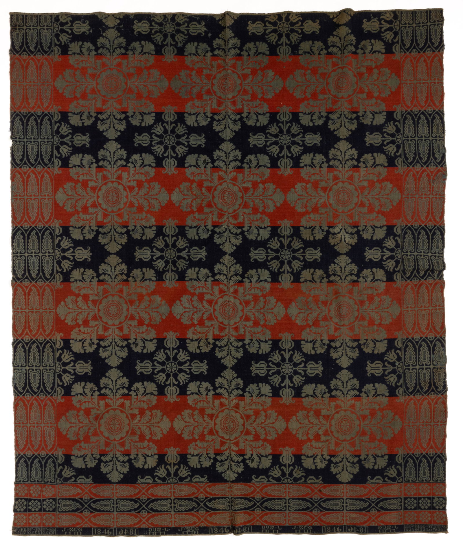 LANCASTER CO., PENNSYLVANIA SIGNED AND DATED JACQUARD COVERLET (1 of 5)
