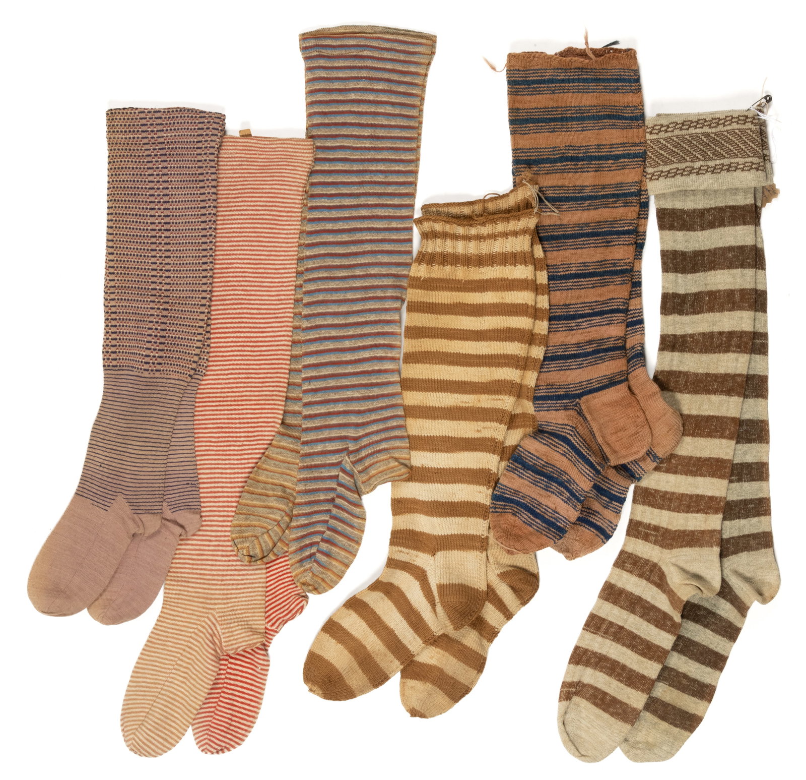 ANTIQUE / VINTAGE KNITTED STOCKINGS, LOT OF SIX PAIRS (1 of 1)