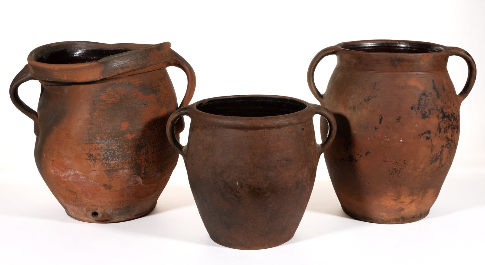 AMERICAN EARTHENWARE / REDWARE LARGE JARS AND OTHER, LOT OF THREE (1 of 5)