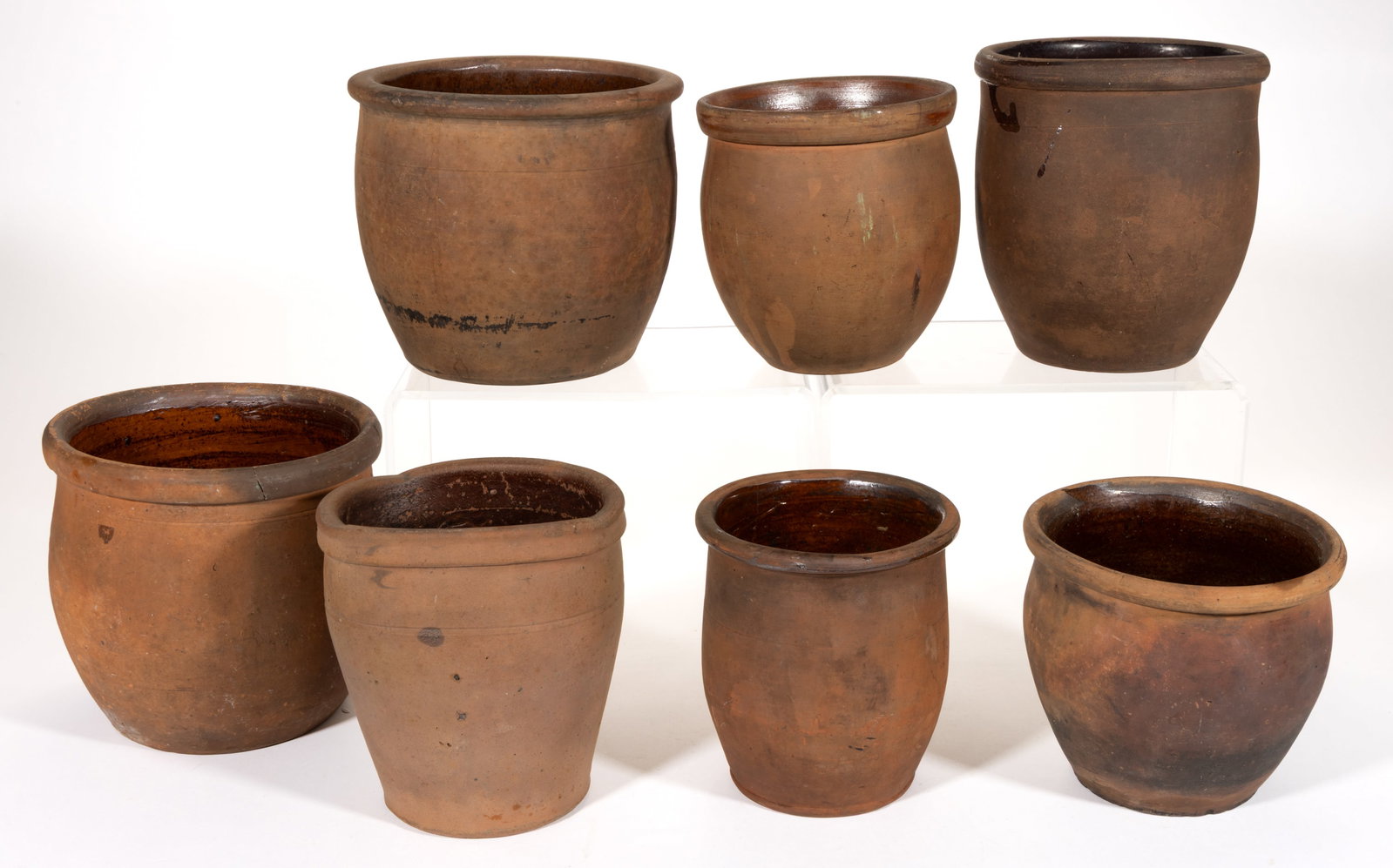 AMERICAN EARTHENWARE / REDWARE CROCKS, LOT OF SEVEN (1 of 1)
