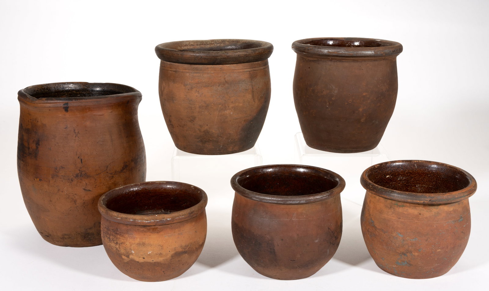 AMERICAN EARTHENWARE / REDWARE CROCKS, LOT OF SIX (1 of 1)