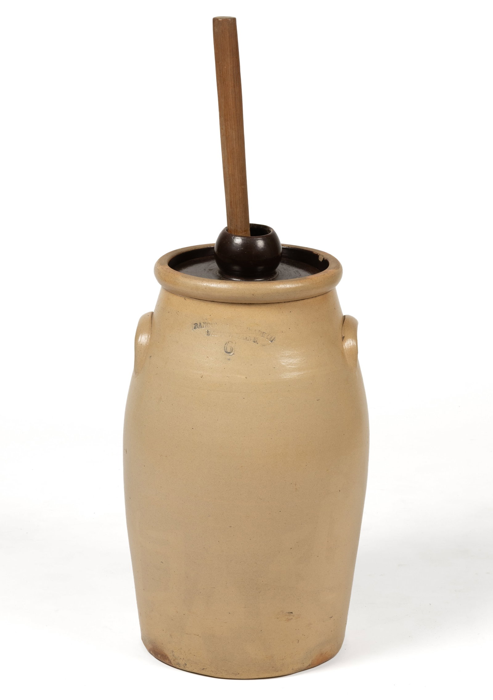 STAMPED "BANGOR STONE WARE CO / BANGOR MAINE" STONEWARE CHURN WITH COVER (1 of 5)