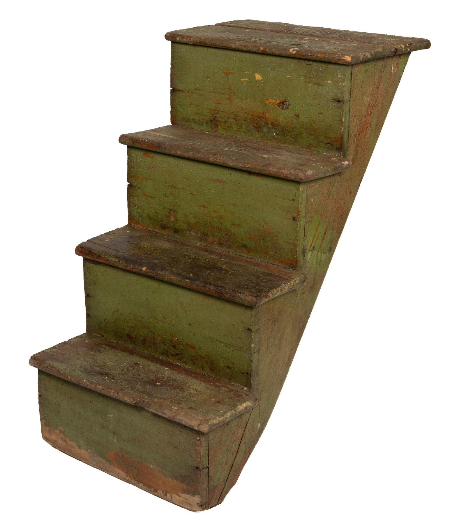 PENNSYLVANIA PAINTED PINE INTERIOR ARCHITECTURAL STEPS / STAIRS: PENNSYLVANIA PAINTED PINE INTERIOR ARCHITECTURAL STEPS / STAIRS, nailed construction, featuring overhanging treads and steep risers. Retain an old layered painted surface. First half 19th century. App
