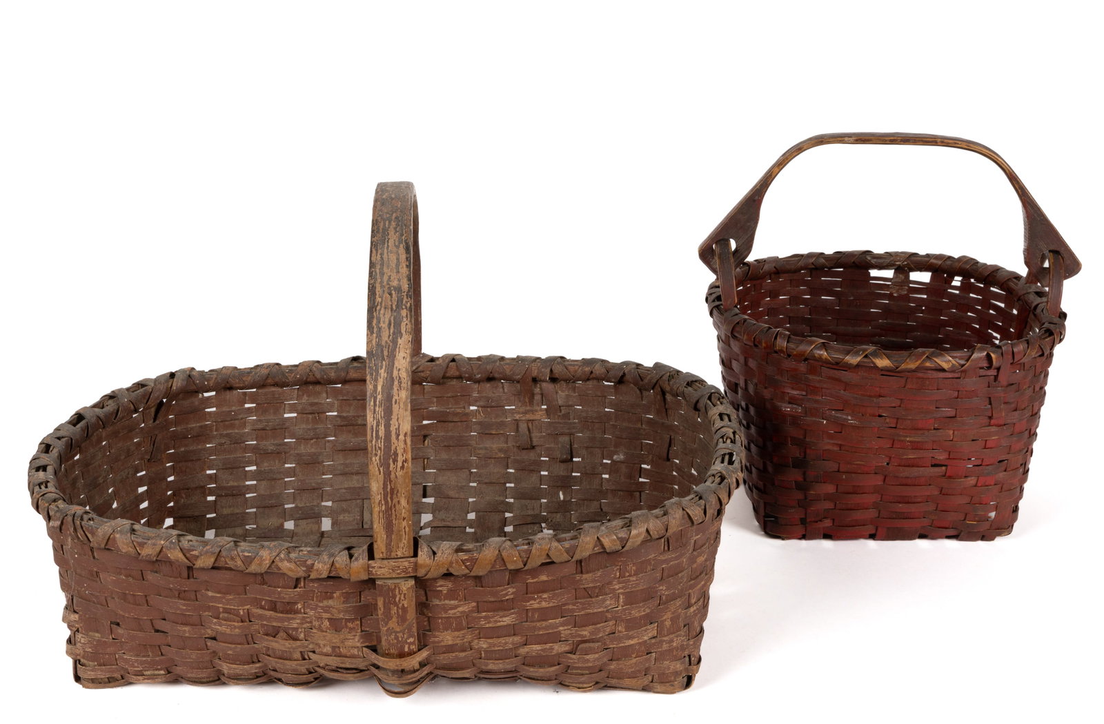 NEW ENGLAND PAINTED STAVE-TYPE WOVEN-SPLINT BASKETS, LOT OF TWO (1 of 5)