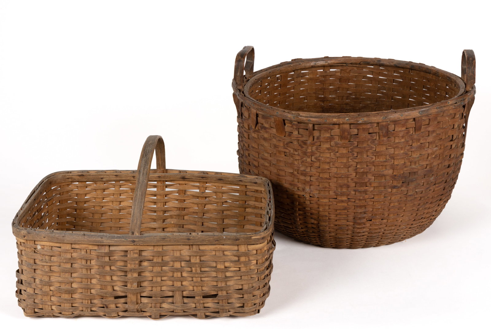 NEW ENGLAND STAVE-TYPE WOVEN-SPLINT BASKETS, LOT OF TWO (1 of 5)