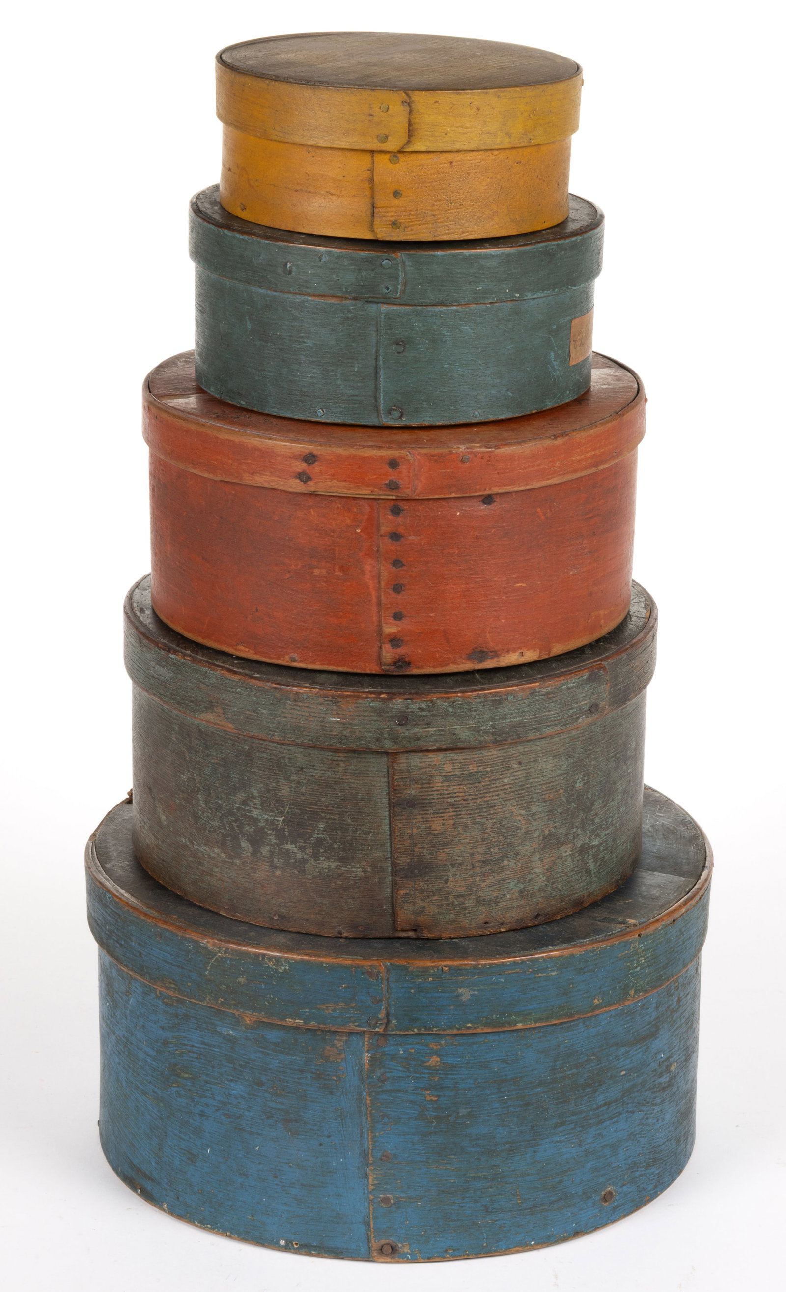 AMERICAN PAINTED BENTWOOD PANTRY BOXES, LOT OF FIVE (1 of 7)