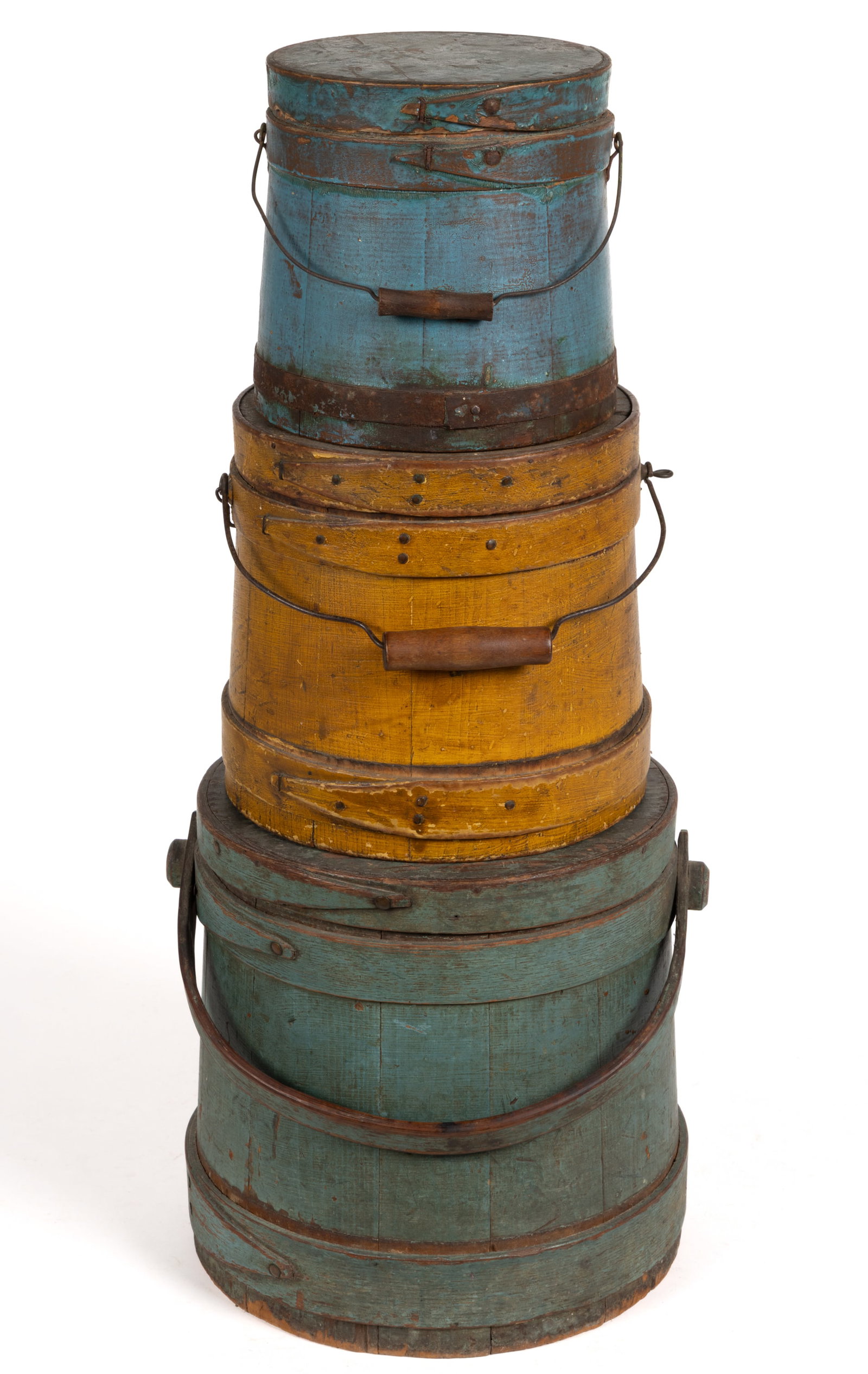 AMERICAN PAINTED SUGAR BUCKETS / FIRKINS, LOT OF THREE (1 of 5)