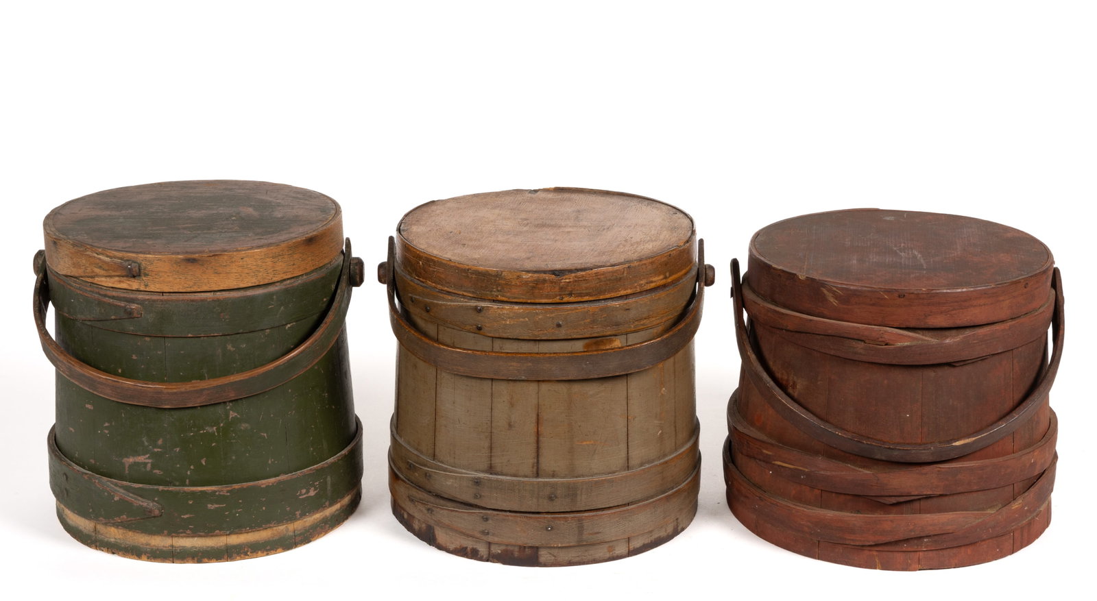 AMERICAN PAINTED SUGAR BUCKETS / FIRKINS, LOT OF THREE (1 of 5)