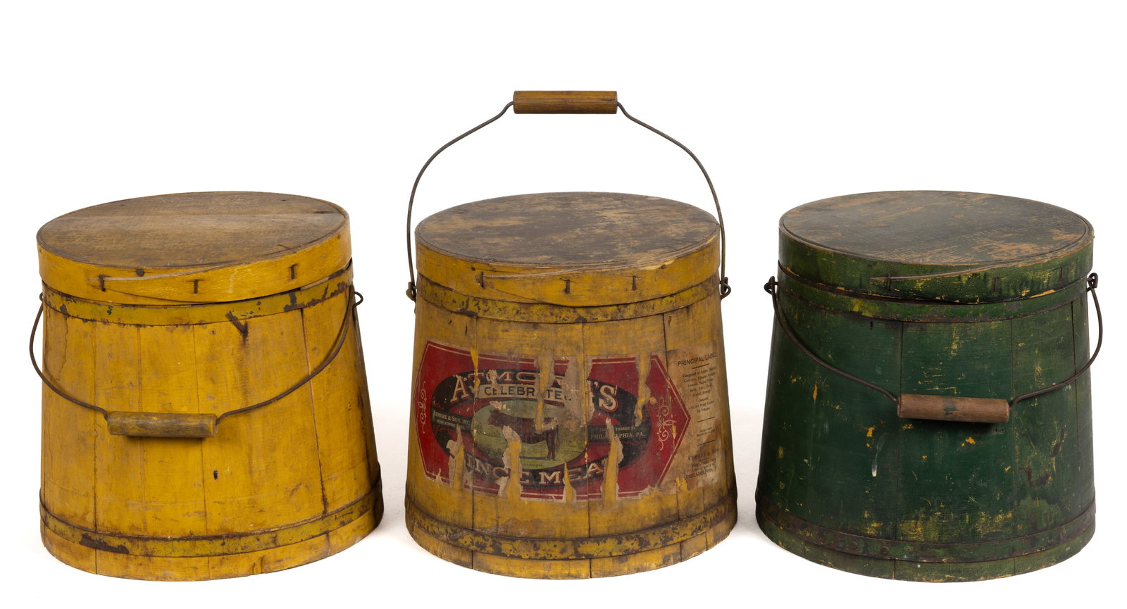 AMERICAN PAINTED MINCE MEAT BUCKETS / FIRKINS, LOT OF THREE (1 of 6)