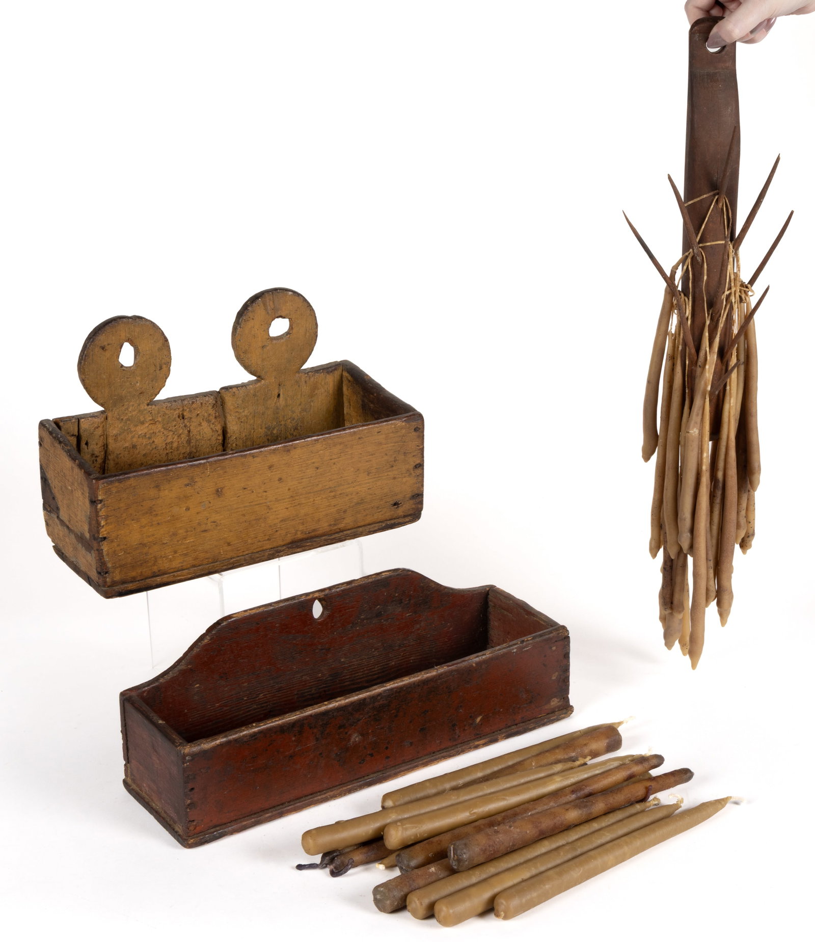ASSORTED COUNTRY WOODEN CANDLE ARTICLES, LOT OF THREE (1 of 5)