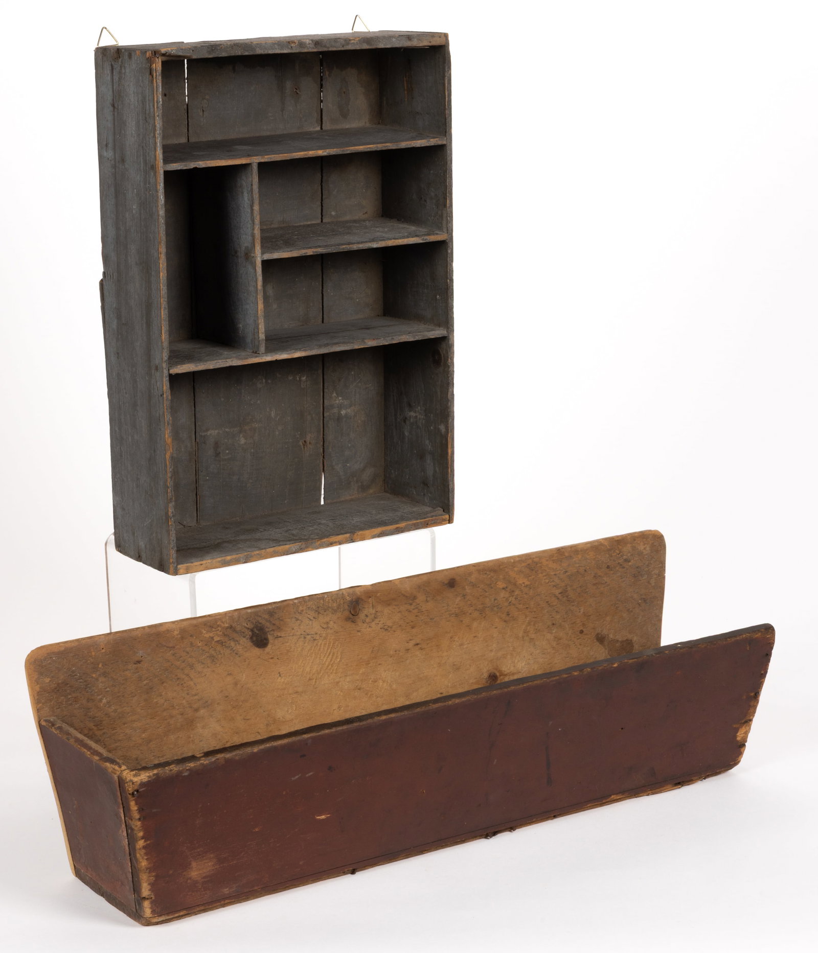 AMERICAN PAINTED WALL SHELF AND BOX, LOT OF TWO (1 of 2)