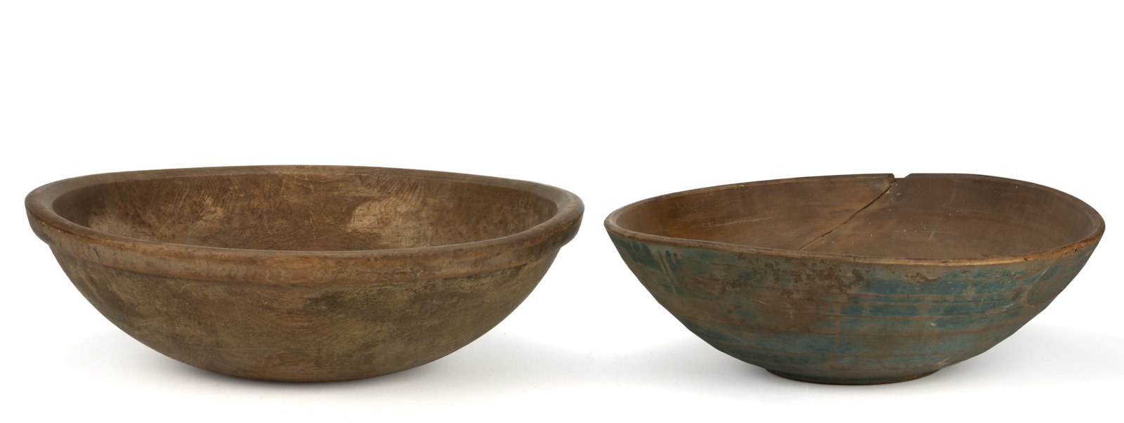 ASSORTED AMERICAN PAINTED LARGE TURNED TREEN BOWLS, LOT OF TWO (1 of 4)