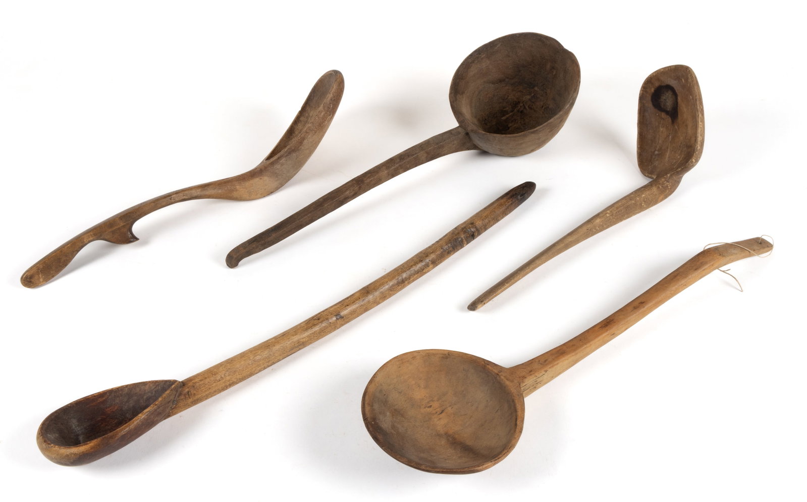 ASSORTED CARVED TREENWARE LADLES, LOT OF FIVE (1 of 1)