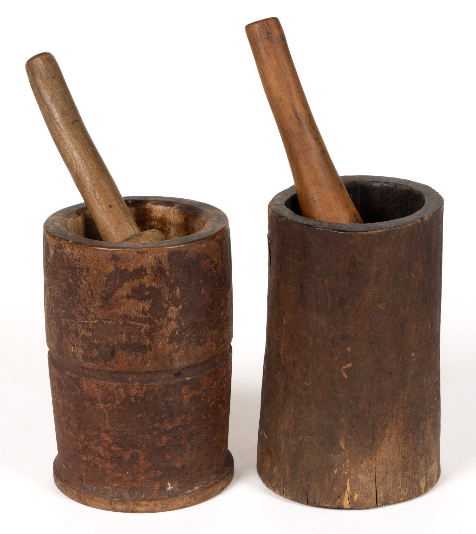 ASSORTED CARVED TREENWARE MORTAR AND PESTLE SETS, LOT OF TWO (1 of 2)