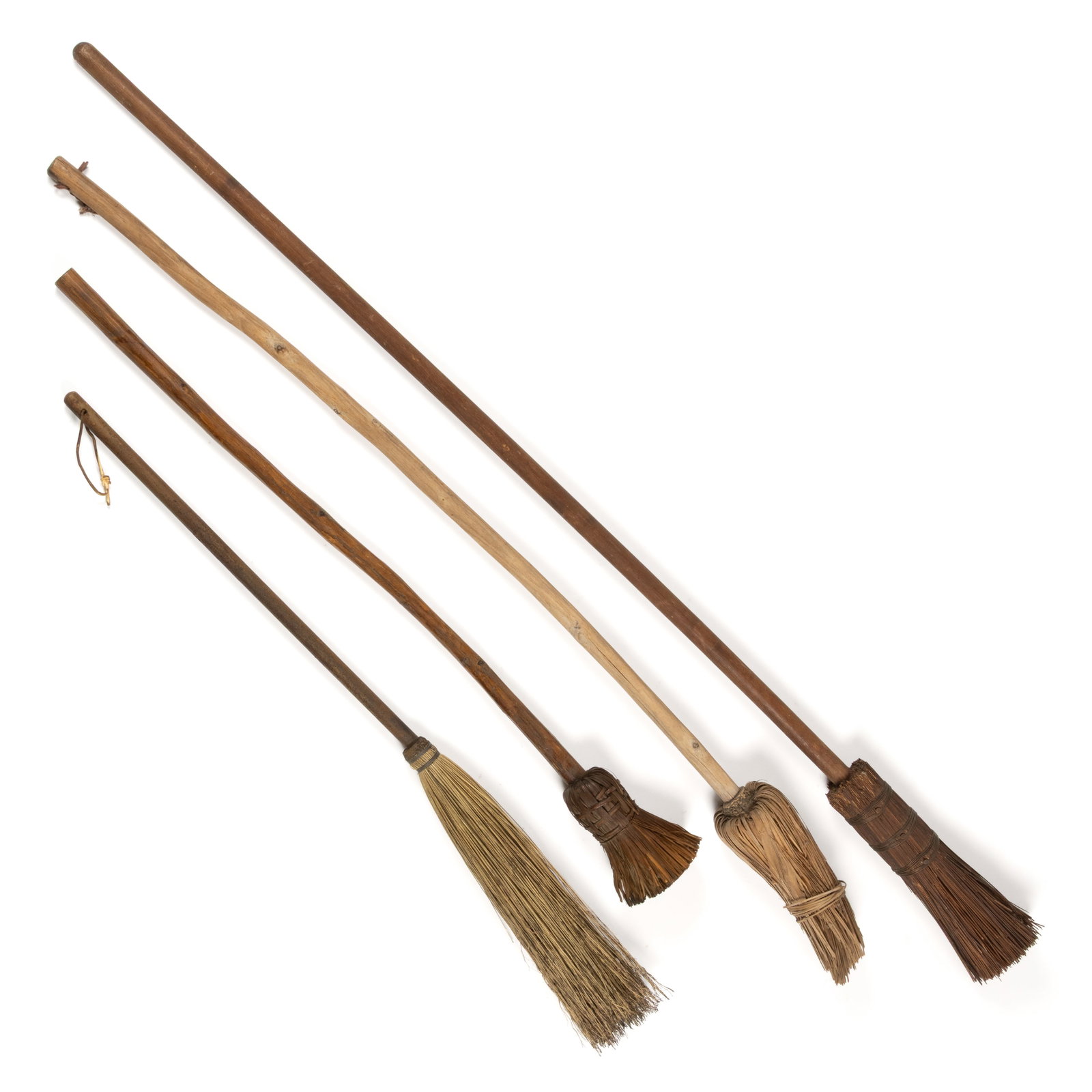 ASSORTED AMERICAN SHAVED / SPLINT AND OTHER HEARTH BROOMS, LOT OF FOUR (1 of 2)