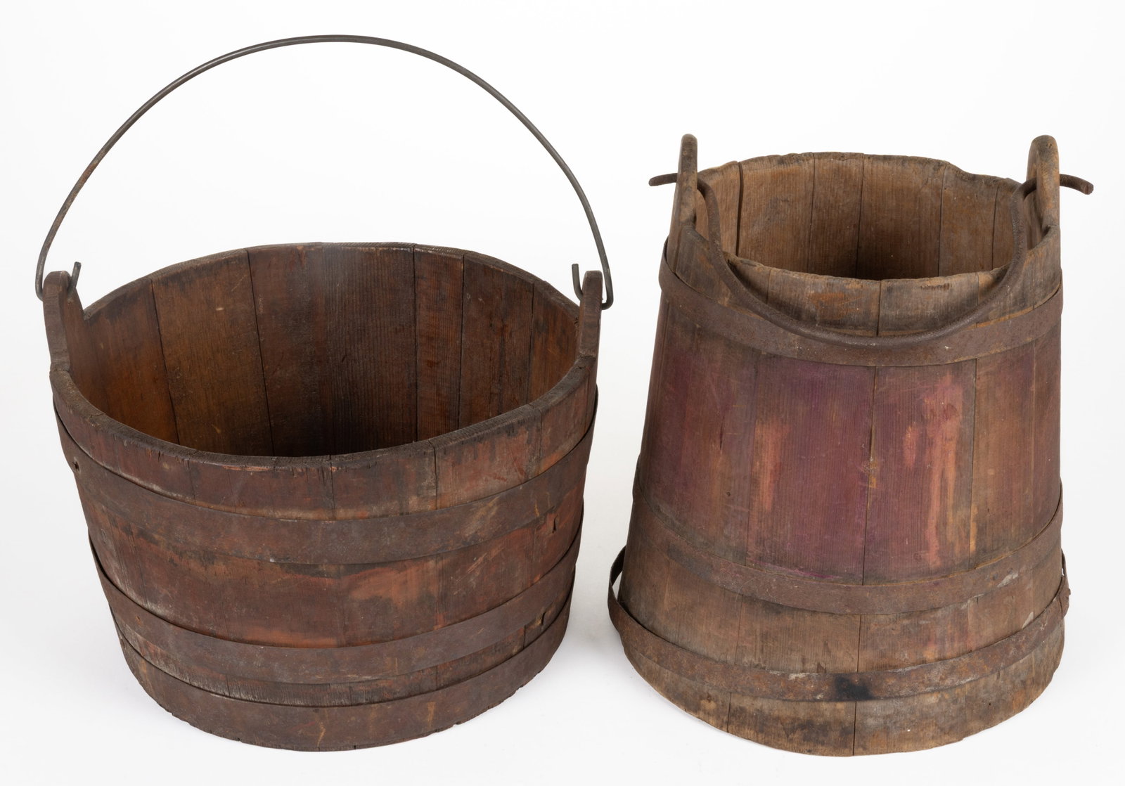 AMERICAN COUNTRY-PAINTED TREEN BUCKETS / PAILS / TUBS, LOT OF TWO (1 of 5)