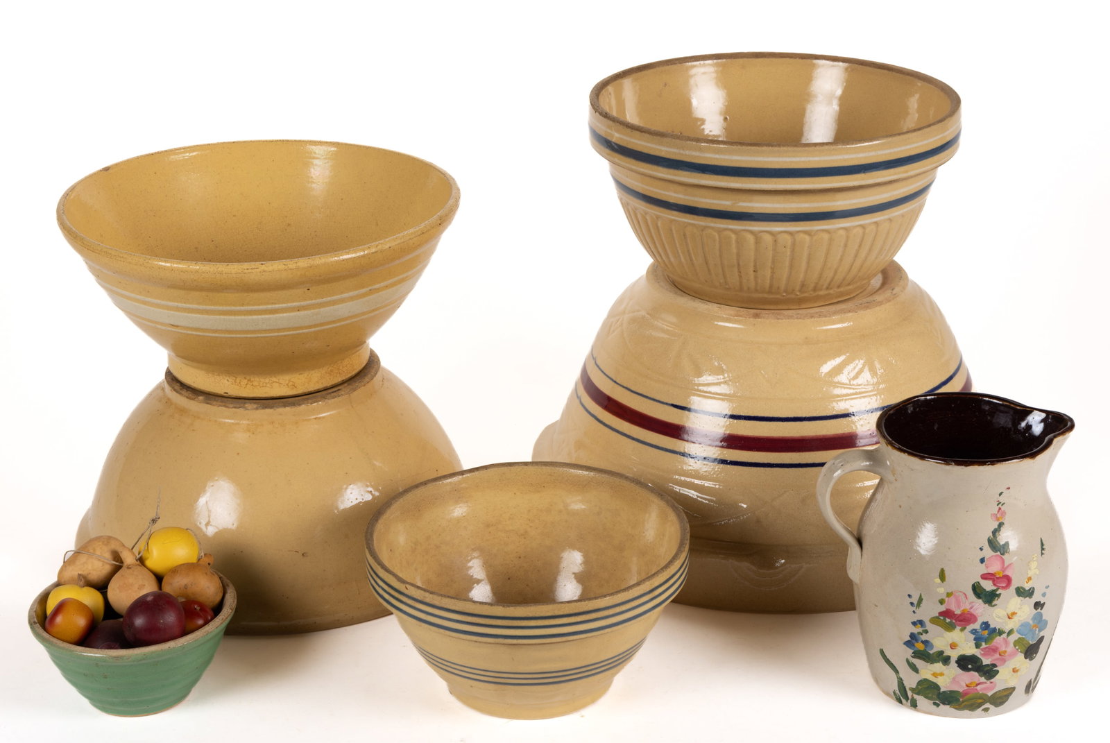 ASSORTED YELLOWWARE AND OTHER UTILITARIAN POTTERY ARTICLES, LOT OF SEVEN (1 of 1)