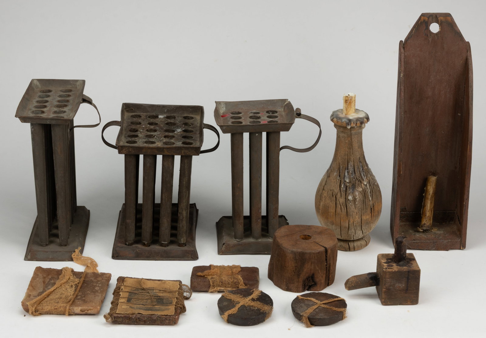 ASSORTED SHEET-IRON AND WOODEN CANDLE ARTICLES, LOT OF 12 (1 of 1)
