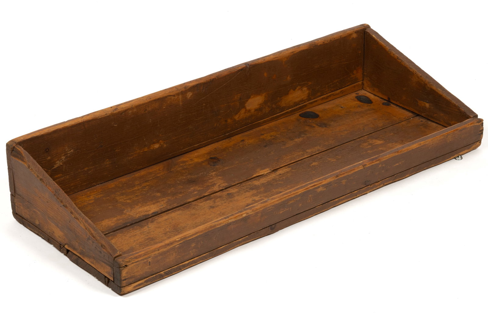 NEW ENGLAND PAINTED PINE COUNTERTOP WORK SURFACE / SORTING BOARD: NEW ENGLAND PAINTED PINE COUNTERTOP WORK SURFACE / SORTING BOARD, nailed construction, rectangular form with a high backsplash/gallery in the back with a lower edge in the front. Retains an early