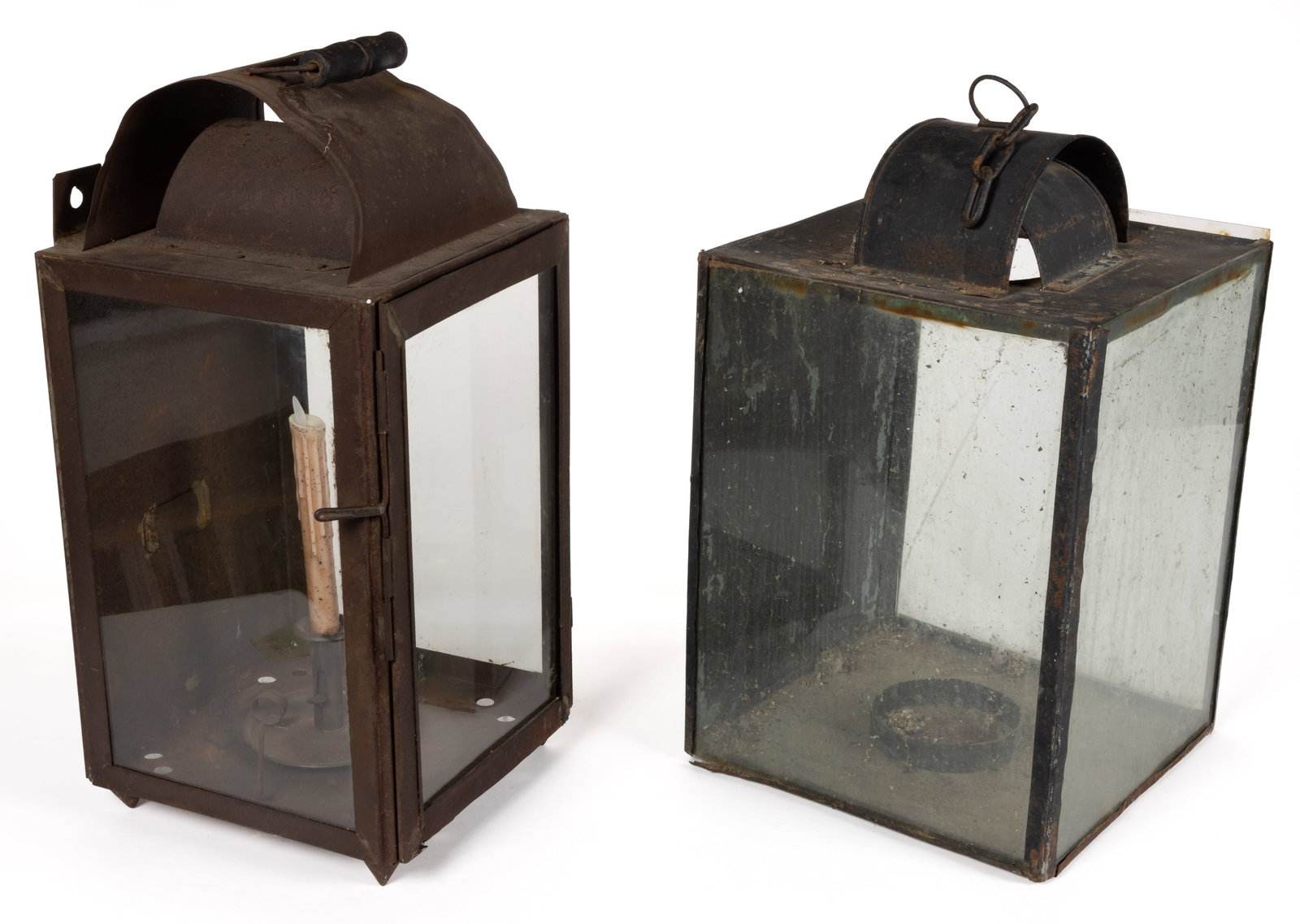 ASSORTED SHEET-IRON STATION CANDLE / KEROSENE LANTERNS, LOT OF TWO (1 of 2)